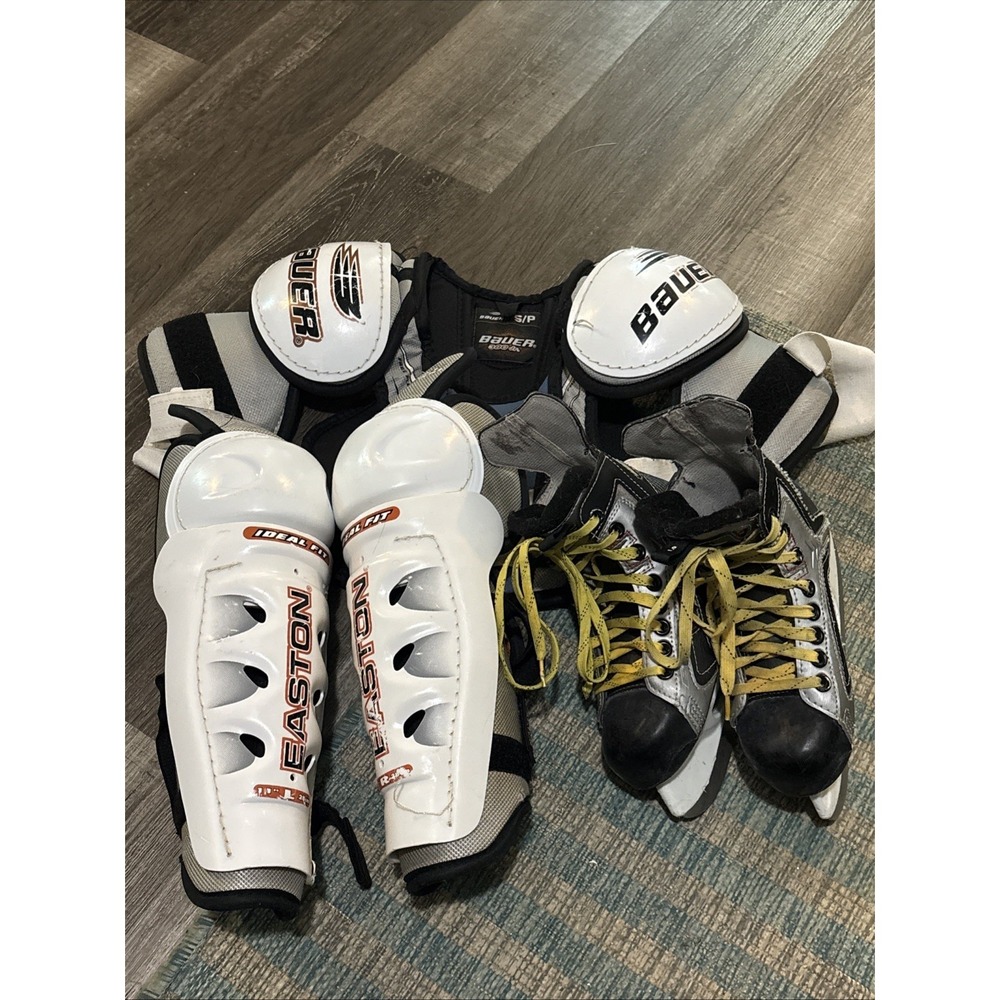 Bauer/easton Sport Youth Hockey Gear Set Chest, Skates & Knee Pads READ For Size